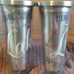Time wasted at the lake is time well spent.. 2 cold drink stainless steel cups